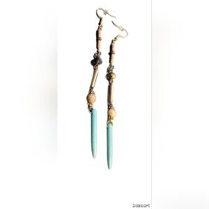 Boho style repurposed jasper and turquoise dangle earrings